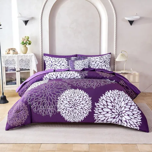 Vista 18 de Koniroom 6-Piece Pink Comforter Set Twin Size - Reversible Beige White Flower Bed in a Bag with Sheets, Pillowcases, Shams, and Decorative Pillow