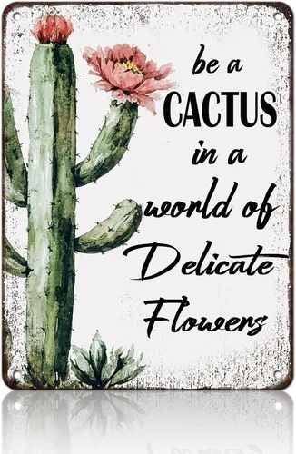 Vista 8 de Cartel de metal con diseño de cactus No Pricks Allowed de 8 x 12 pulgadas para decoración de pared