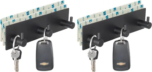 Vista 8 de VIRFIN Soporte para llaves de pared con 2 cintas autoadhesivas, sin daños, con 3 ganchos para llaves para entrada, puerta, baño, cocina (negro)