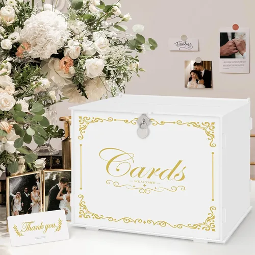 Vista 9 de Ywlake Caja de tarjetas de boda de acrílico con cerradura y ranura, soporte para caja de regalo para dinero en efectivo, cajas transparentes
