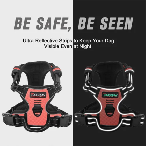 Vista 80 de BARKBAY - Arnés para perro sin tirones con clip frontal, material resistente y reflectante, asa de fácil control para pasear perros grandes