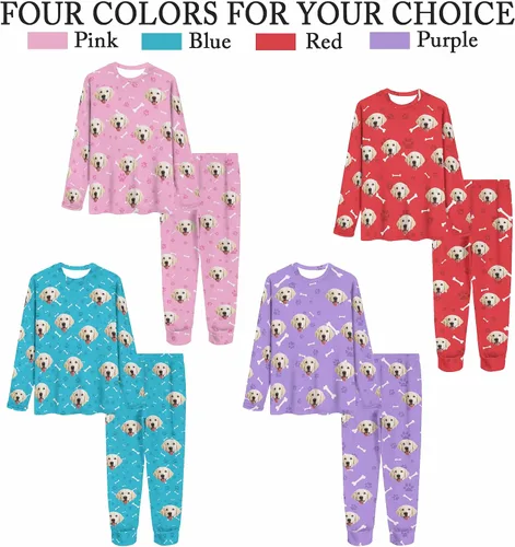 Vista 3 de InterestPrint Conjuntos de pijama personalizados para la cara con foto para mascotas, pijamas de regalo divertido para mujer