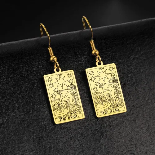 Vista 3 de TEAMER Tarot Cards - Aretes colgantes de acero inoxidable con amuleto vintage, joyería Wiccan para mujeres y niñas, Acero inoxidable, desconocido