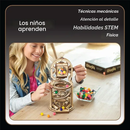 Vista 6 de MindWare Gearjits: Gumball Machine Montaña Rusa de Canicas – Rompecabezas de construcción 3D de madera para adolescentes y adultos – Juguetes