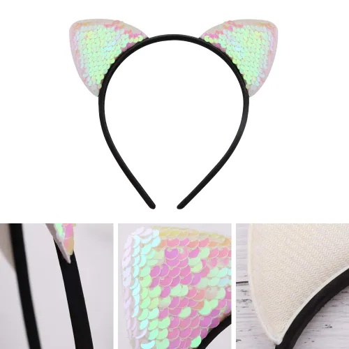 Vista 3 de WXJ13 10 diademas reversibles con orejas de gato, accesorios para el cabello para niñas y mujeres