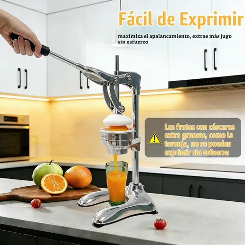 Vista 5 de Exprimidor manual de cítricos 2 en 1 de aluminio fundido, mejorado de hierro, cono de embudo en acero inoxidable 304, alto 17.72 pulgadas, máquina