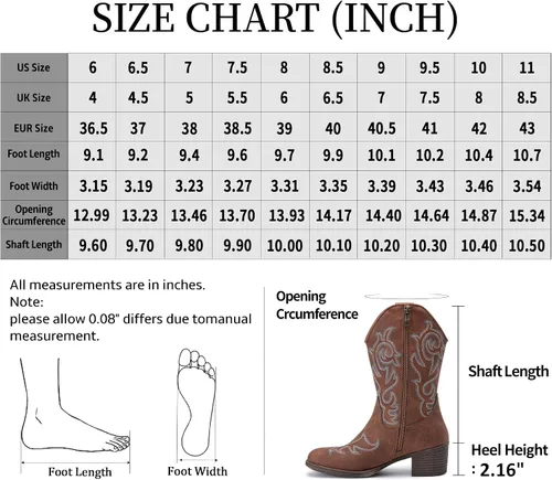 Vista 3 de Vepose Botas vaqueras para mujer 9800 Vaquera de media pantorrilla Botas bordadas occidentales para mujer