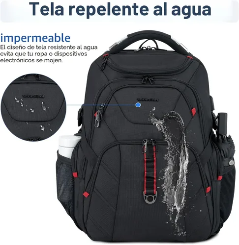 Vista 6 de VANKEAN Mochila de viaje para laptop de 17.3", Negro, Grande