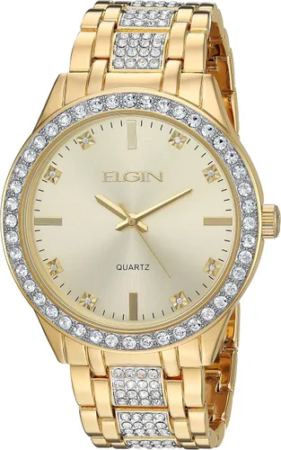 Vista 2 de Elgin FG160016GTST - Juego de reloj analógico de cuarzo analógico de dos tonos para hombre, Oro