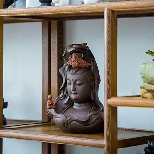 Vista 4 de Guan Yin - Estatua de cerámica con cabeza de Guanyin, estatua decorativa budista chino hecha a mano, escultura para el hogar, sala de estar