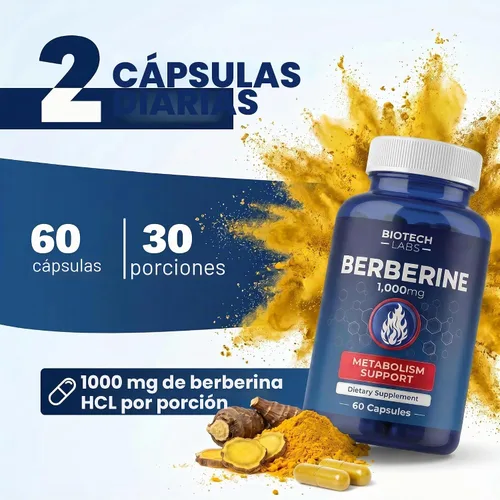 Vista 3 de Berberina HCl 1000 mg con melón amargo y hoja de banaba, 60 cápsulas, suministro para 30 días