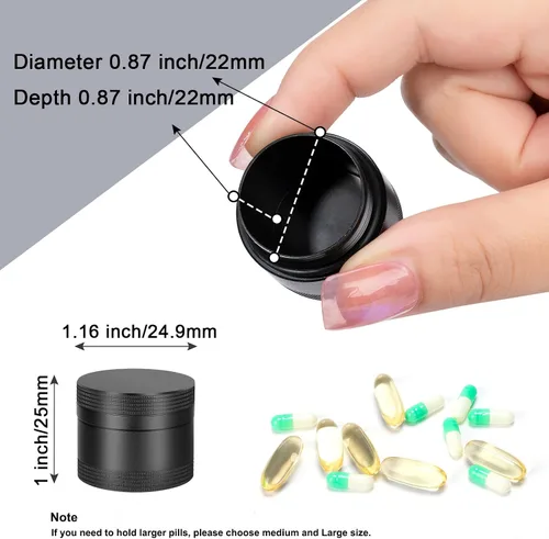 Vista 6 de Pastillero pequeño diario – Pastillero de metal portátil impermeable para bolsillo o bolso de aleación de aluminio redondo contenedor de píldoras