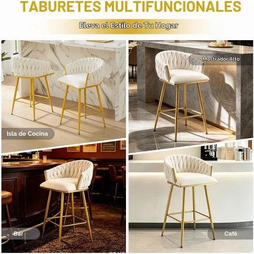 Vista 7 de Juego de 2 taburetes de bar de terciopelo beige