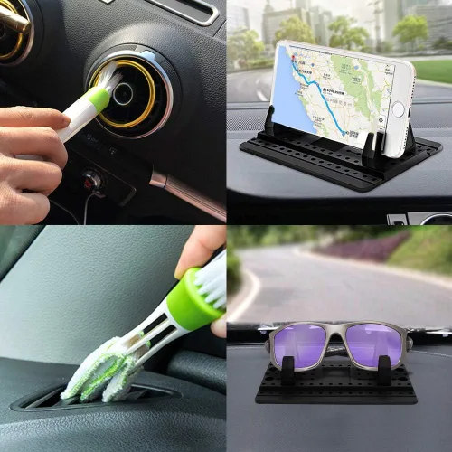 Vista 7 de FineGood Soporte de teléfono para coche con cepillo de ventilación de aire, soporte universal de silicona para teléfono celular para automóvil