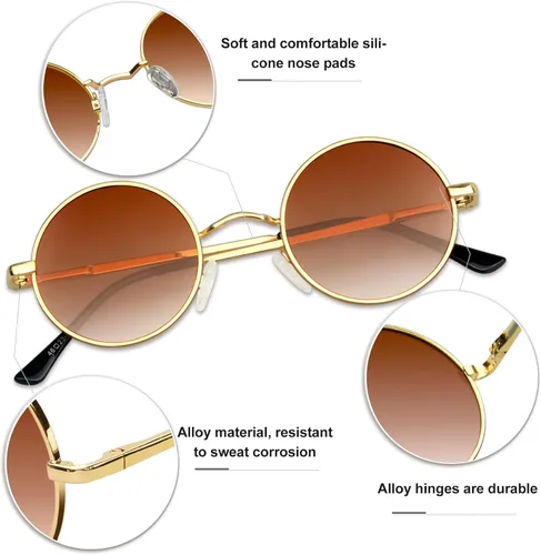 Vista 11 de KANASTAL Gafas de sol redondas polarizadas para mujeres y hombres, estilo hippie con protección UV400