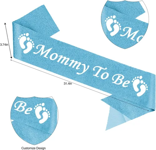 Vista 3 de Decoraciones de baby shower, Mommy to Be Crown and Sash Mother to Be Sash Baby Shower Boy Mommy to Be Faja y tiara para niños (azul), banda