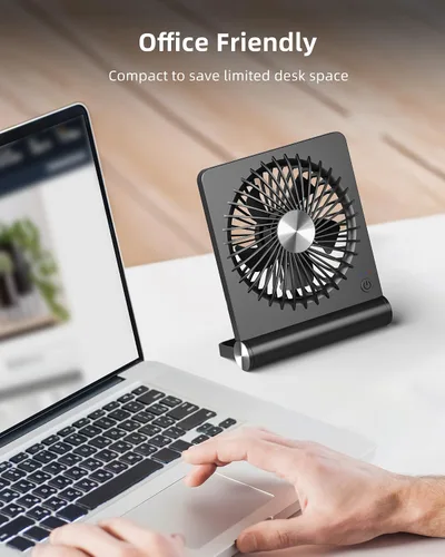 Vista 2 de Koonie - Ventilador de escritorio portátil, pequeño ventilador USB con batería de 3.5-20 horas, ultra silencioso con inclinación plegable de 220°