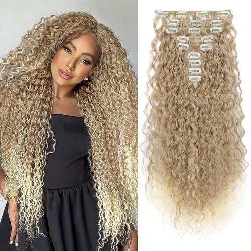 Vista 22 de LONAI Extensión de Cabello, 9 piezas, 56 cm de largo, castaño, extensiones de cabello rizadas con pinza, LN002, extensiones de cabello sintético