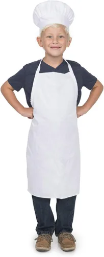 Vista 3 de Juego de delantal de chef y sombrero de chef para niños y niñas, Blanco