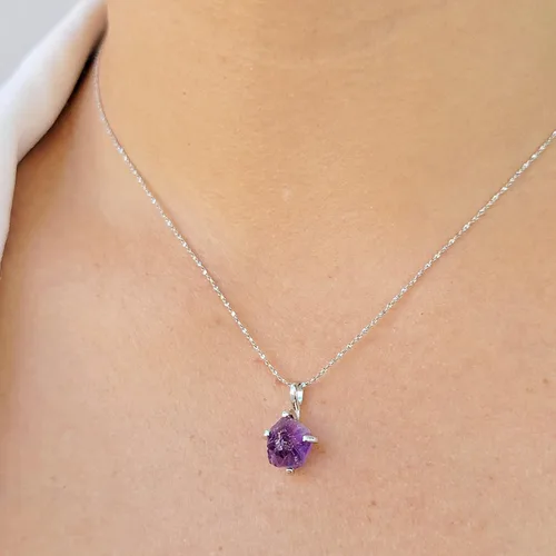 Vista 2 de Juego de joyas de piedras preciosas crudas reales con plata de ley 925 chapada en oro real, collar y aretes de piedra natal, regalo para ella por