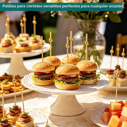 Vista 9 de Púas de cóctel, palillos de dientes para aperitivos, 100 piezas de 4.7 pulgadas palillos de cóctel de perlas doradas para decoraciones de fiestas