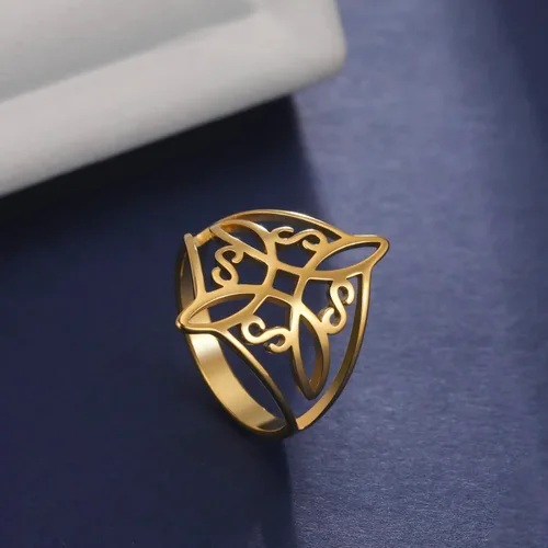 Vista 31 de TEAMER Anillo de nudo de brujas, amuleto celta de acero inoxidable, joyería vintage para mujer