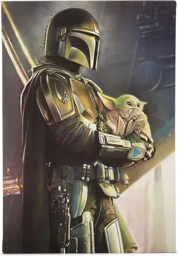 Vista 6 de Open Road Brands Disney Star Wars Mandalorian Gallery - Lienzo decorativo para pared, pintura mandaloriana en blanco y negro para cueva de hombre