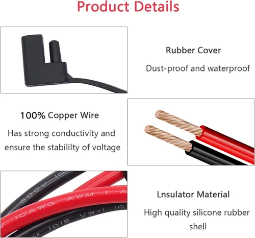 Vista 6 de Cable de extensión SAE de cobre puro 10AWG de 2 pies a terminal de anillo, conector de batería de calibre 10, cable de extensión de conexión