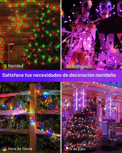Vista 5 de Luces de Hadas Inteligentes Paquete de 2 Total 66 Pies 200 Luces LED de Cadena Parpadeantes con Control Remoto y APP, Luces de Árbol de Navidad USB