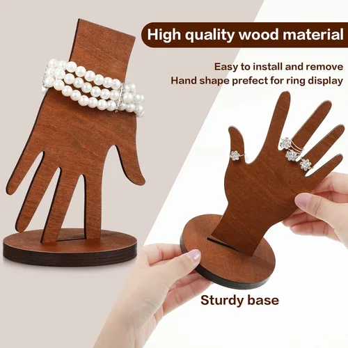 Vista 3 de Weysat 12 piezas de madera forma de mano pulsera joyería soporte soporte de exhibición estética joyería maniquí dedos joyería organizador, Marrón