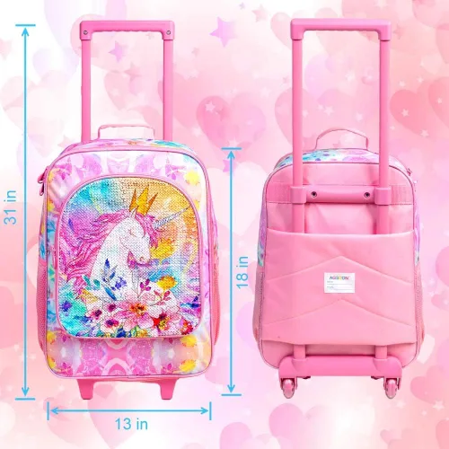 Vista 5 de Equipaje para niños y niñas, maleta de viaje con ruedas para niños pequeños