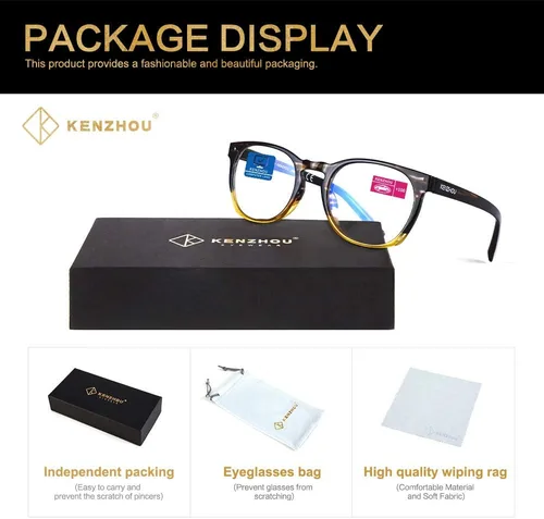 Vista 3 de Gafas de lectura K Kenzhou para el ordenador, con bloqueo de luz azul, gafas ligeras para mujer, paquete de 2 unidades (negro/amarillo)