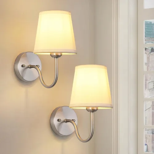Vista 11 de Juego de 2 Apliques de Pared, Lámparas de Pared Modernas para Dormitorio, Apliques Luminaria de Pared con Pantalla de Tela Beige, Lámparas de Pared