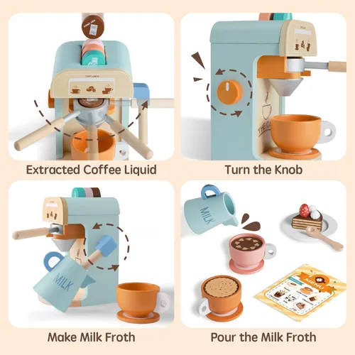Vista 5 de Tiny Land Juguetes de cocina y cafetera de madera para jugar