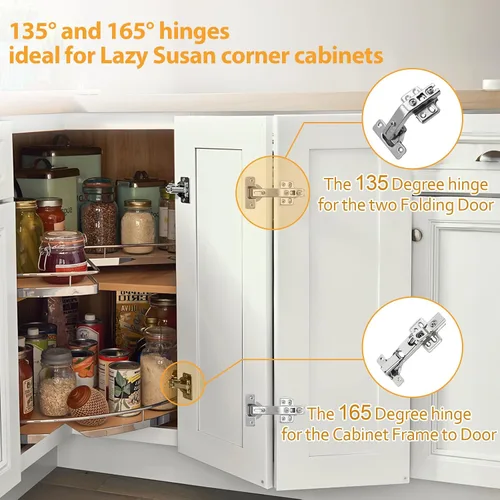 Vista 7 de TamBee Bisagras de gabinete de esquina, bisagras de puerta Lazy Susan de 135° – Ajuste 3D de 1.92 pulgadas para cocina de esquina, bisagras