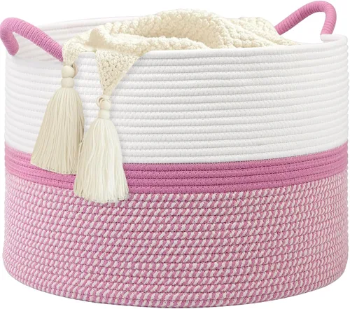 Vista 12 de Cesta de Lavandería Grande, Cesta de Ropa Sucia, Cesta de Almacenamiento de Cuerda de Algodón de 15''x18'' con Asas, cesta para bebé, Almacenamiento