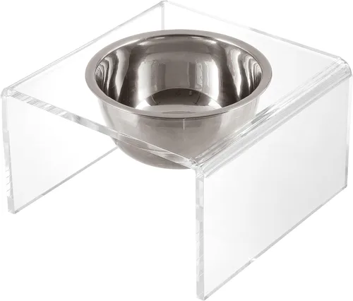 Vista 6 de DBL2002A Keaton 5" Pequeño/Mediano Comedero Elevado Moderno de Acrílico Rectangular para Mascotas con Tazón de Acero Inoxidable de 20oz