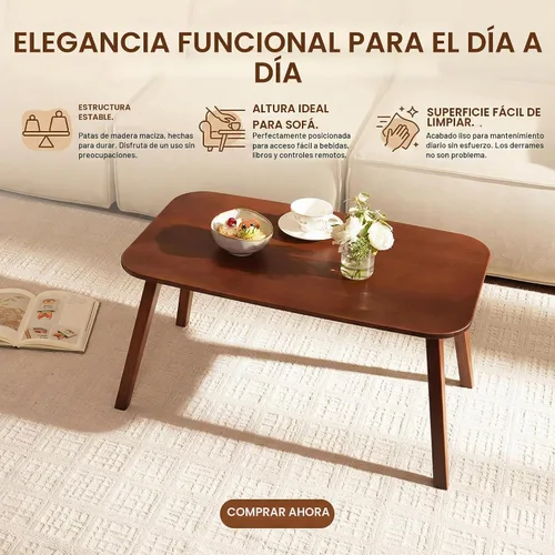 Vista 3 de Baveke Mesa de centro plegable, mesas de piso plegables, mesa de centro de mediados de siglo para sala de estar, mesas de centro pequeñas de madera