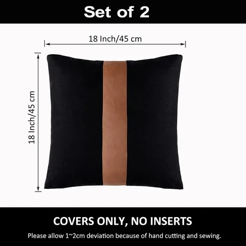 Vista 4 de Juego de 2 fundas de almohada negras y marrones de 18 x 18 pulgadas, fundas de almohadas modernas con rayas estilo granja para sofá, sala de estar