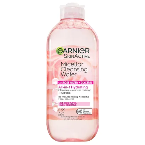 Vista 11 de Garnier Agua micelar con agua de rosas y glicerina, limpiador facial hidratante y desmaquillante, para todo tipo de piel, vegano, libre de crueldad
