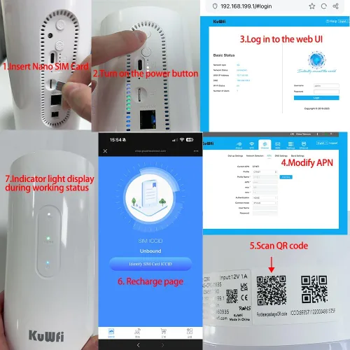 Vista 2 de KuWFi Punto de acceso portátil de 4G LTE Cat6 WiFi, luz que acampa, batería
