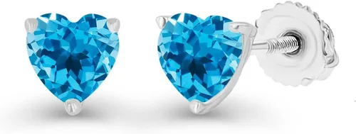 Vista 2 de Juego de aretes de tuerca de plata de ley 925 chapada en oro de 14 quilates, hipoalergénicos, con forma de corazón de 0.157in, piedra natal