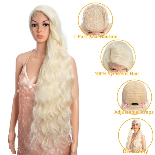 Vista 2 de Style Icon Pelucas de encaje frontal de 36 pulgadas, peluca ondulada súper larga, color blanco dorado con abuelitos, densidad del 130 %, peluca 613
