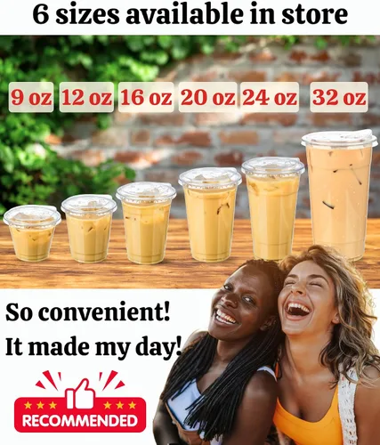 Vista 5 de Vasos de plástico transparente de 32 onzas con tapas, 25 juegos de tazas de café helado de plástico desechables con tapas sin pajilla, taza de café