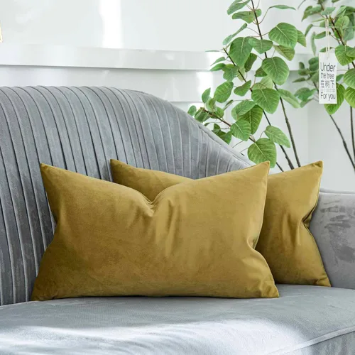 Vista 53 de Juego de 2 fundas de almohada decorativas de terciopelo de 14 x 14 pulgadas con cremallera, fundas de cojín cuadradas suaves y lisas de lujo