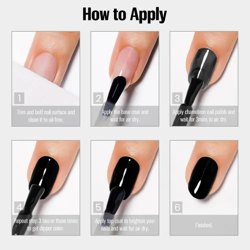 Vista 8 de Esmalte de uñas negro de 0.5 fl oz, esmalte de uñas de secado rápido, esmalte regular de larga duración, secado al aire, base de aceite, esmalte