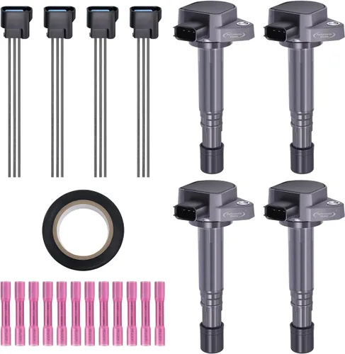 Vista 16 de Juego de 4 bobinas de encendido y arnés de cableado con conector pigtail compatible con Accord Odyssey Acura Saturn 3.0L 3.2L 3.5L V6 C1221 UF242
