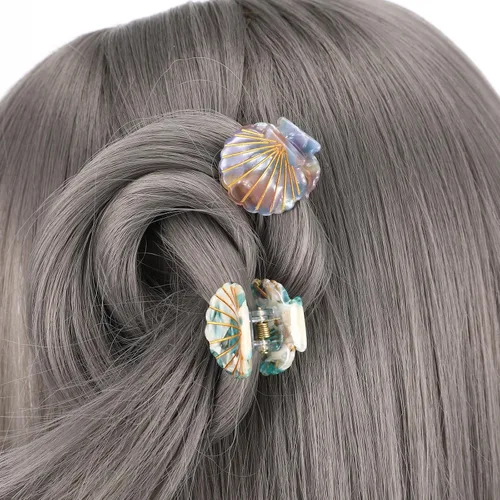 Vista 5 de Lurrose Pinzas para el pelo de concha marina: pequeños clips de mandíbula de concha, mini accesorios para el cabello de playa para disfraz de sirena