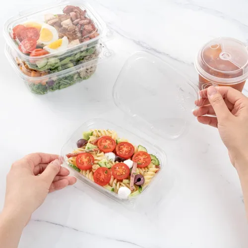 Vista 6 de Restaurantware Tamper Tek - Contenedores para llevar de 8 onzas, 100 recipientes a prueba de manipulaciones, tapa con bisagras, recipientes