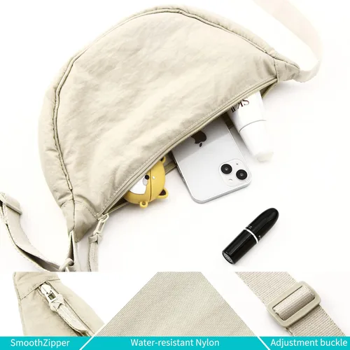Vista 3 de Bolsos cruzados de nailon para mujer, bolsa pequeña de media luna, bolsa ligera para el pecho, riñonera con correa para el hombro para viajes diarios